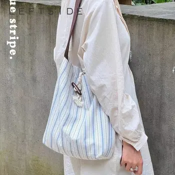 2023 Женские сумки через плечо в полоску из хлопка Sweet Y2K 2023 Корейская модная Женская сумка подмышками Женские сумки для покупок