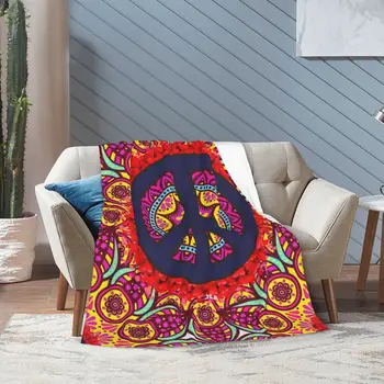 Фланелевое Флисовое Одеяло со знаками мира в стиле хиппи для детей, подростков и взрослых, Мягкое, уютное, теплое, пушистое