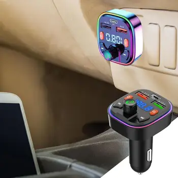 Автомобильный MP3-плеер, FM-передатчик, быстрое автомобильное зарядное устройство USB Type C, Красочный радиоприемник громкой связи для аудиоплееров, поддержка TF