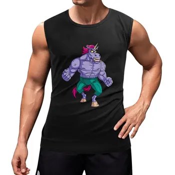 Новый сильный мускулистый мужчина, фиолетовая майка с единорогом, спортивная одежда, мужской жилет без рукавов, рабочий жилет