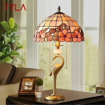 Современная латунная настольная лампа TYLA, Креативный декор в виде ракушек, Ретро-настольная лампа из меди Тиффани для дома, гостиной, спальни