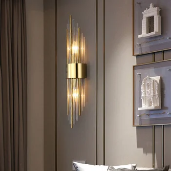 Роскошный светодиодный современный золотой настенный светильник Crystal Wall Lamp Внутреннее освещение Бра Домашний декор для гостиной спальни Прикроватной тумбочки Лестницы