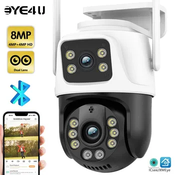 8MP 4K PTZ WIFI Камера С Двойным Объективом И Двойным Экраном Ai Human Detect Auto Tracking CCTV Камера Безопасности Наружного Наблюдения iCSee