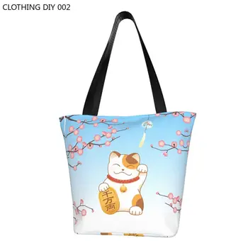 Модные Японские сумки-тоут Sakura Maneki Neko, многоразовая холщовая сумка для покупок Lucky Cat