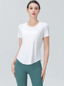 Свободный женский топ для йоги с короткими рукавами, лето 2023, дышащий спортивный топ Naked, приятный для кожи, Быстросохнущая футболка для фитнеса и бега
