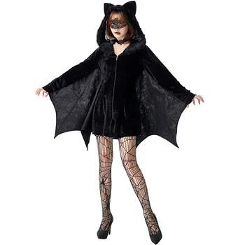 Костюмы для вечеринки в Пурим на Хэллоуин, женский костюм черной летучей мыши-вампира для взрослых и детей, Косплей летучей мыши для детей