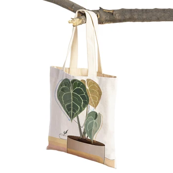 Двусторонняя сумка для покупок в супермаркете, ваза, пальмовое солнце, эстетичный лист растения Cavas, женская сумка-тоут, модные женские сумки для покупок.